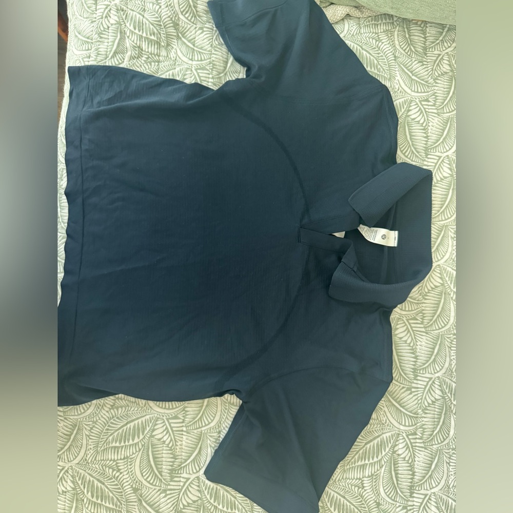 Navy Short Sleeve Polo Top lululemon top size 6, new with tags